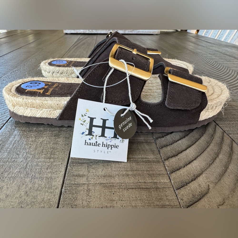 Haute Hippie Dark Brown Suede Buckle Slide Sandals Women’s Size 6.5 (NWOT) - Picture 9 of 12